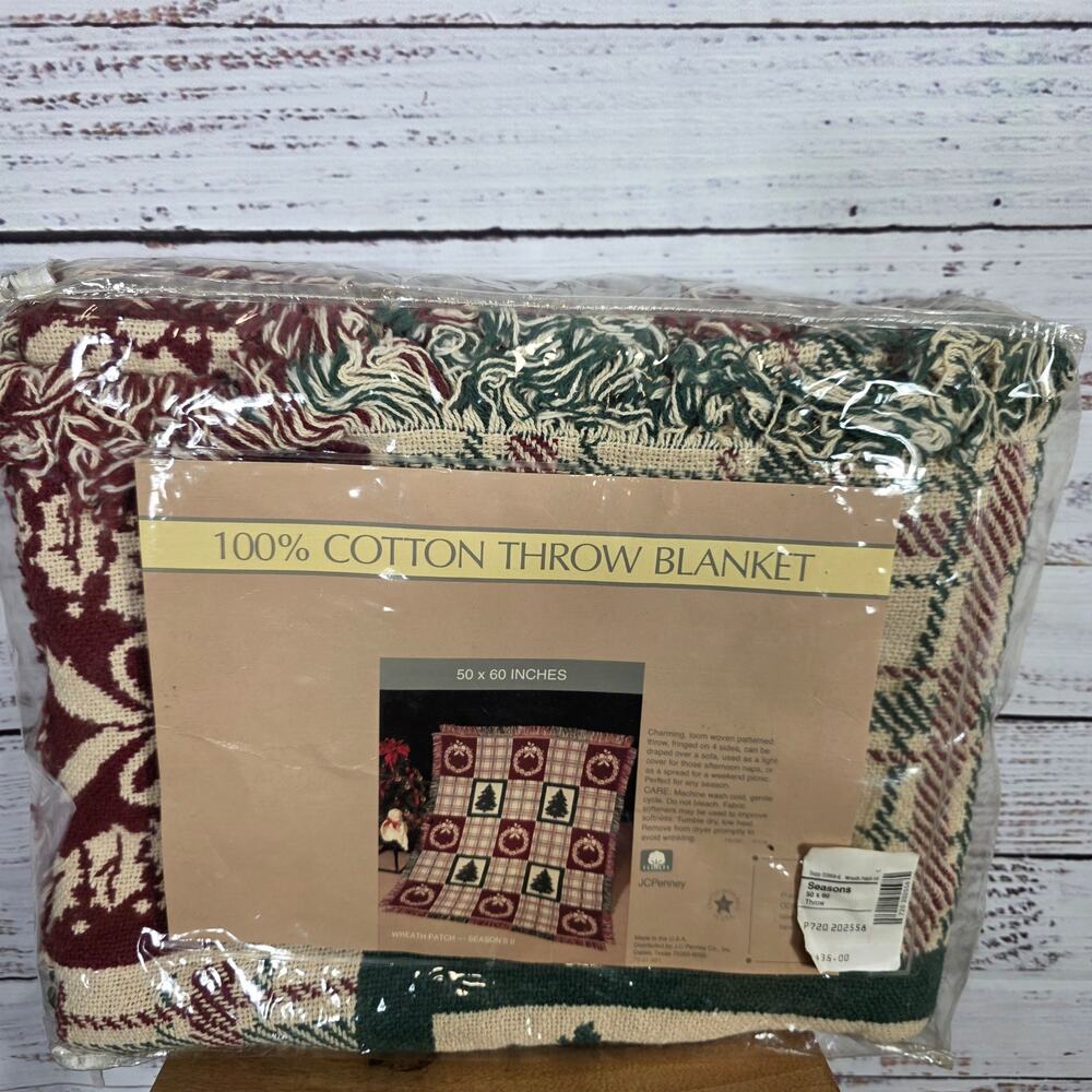 Christmas Throw Blanket 100% Cotton Trees Wreaths Plaid 50x60